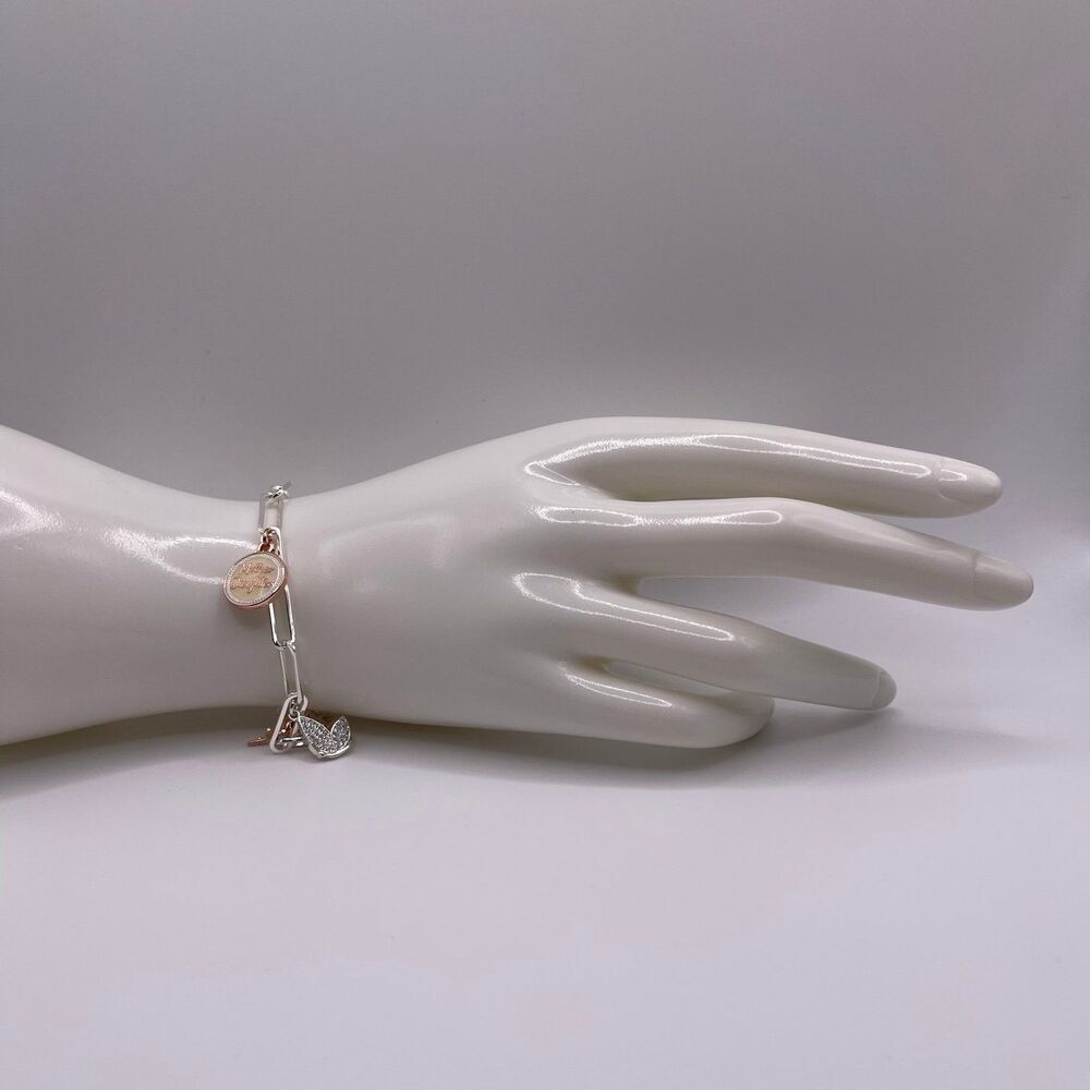Macy’s Women's Silver Cubic Zirconia "Mother Daughter" Charm Link Bracelet